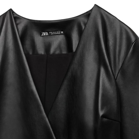 ZARA | Black | FAUX LEATHER DRAPED DRESS - Picture 4 of 10
